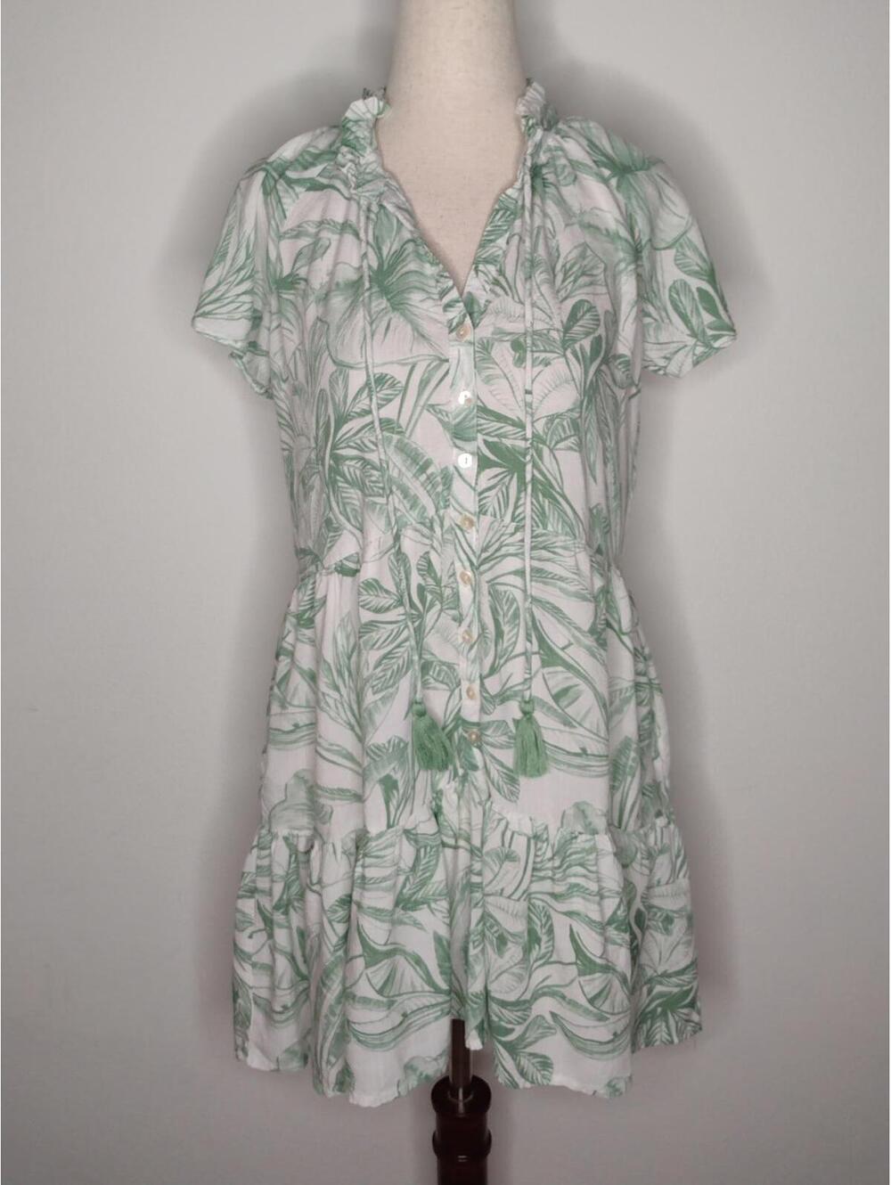 NWT Blue Island Women's White/Green Tropical/Beach Dress Size XS